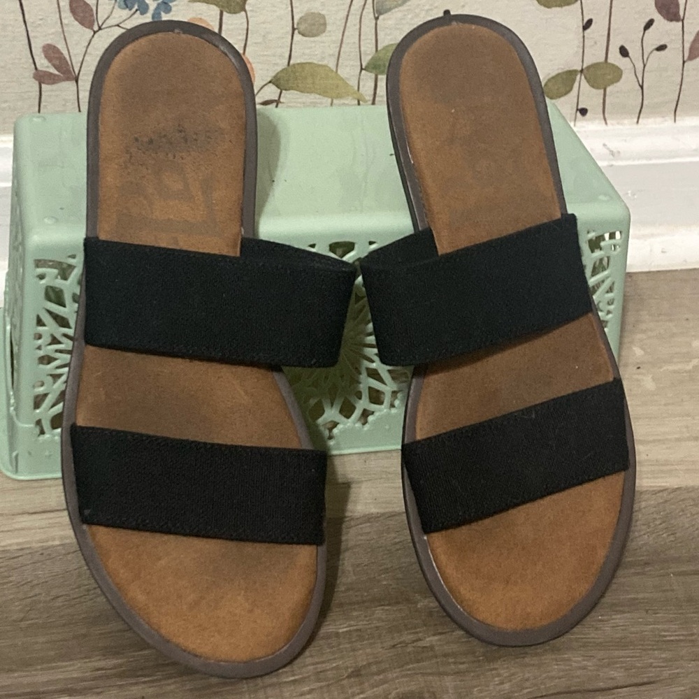 π (4/$30) Sz 8 Mad Love Black Double-Strap Slide Sandals - Picture 2 of 4